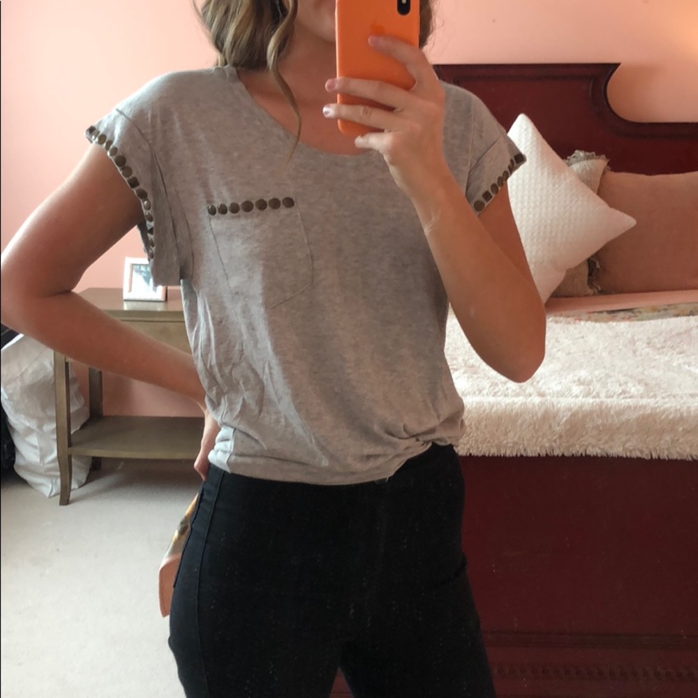 Grey T Shirt with Brass Accents